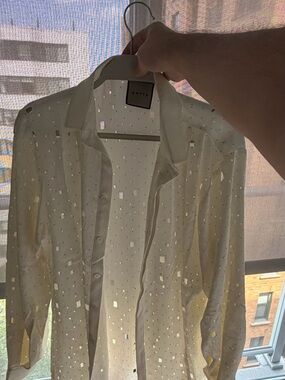 ORTTU Sheer White Sequin-Embellished Shirt Jacket